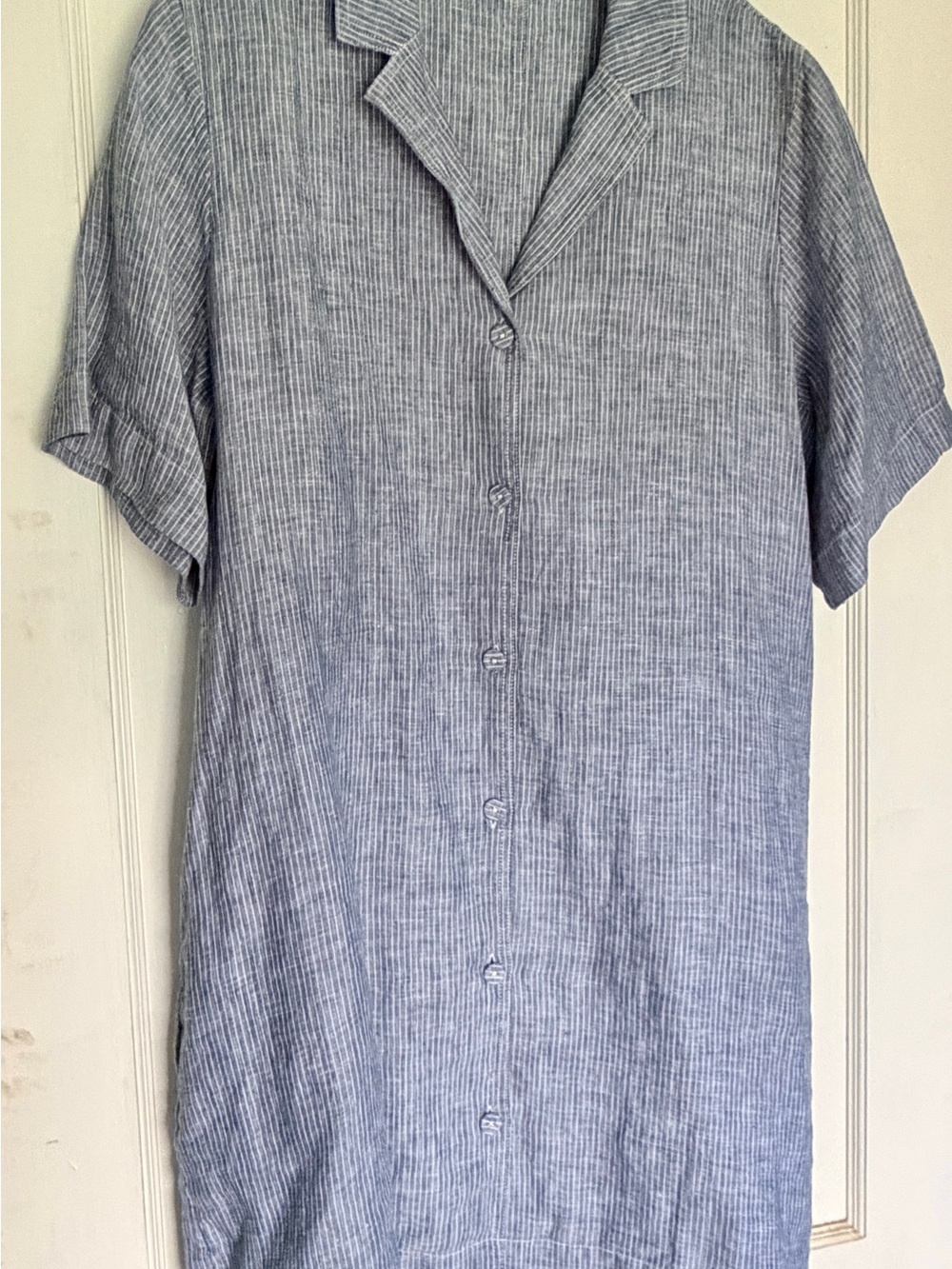 Everlane Linen Shirtdress in blue and white stripes, XL. - Picture 2 of 4
